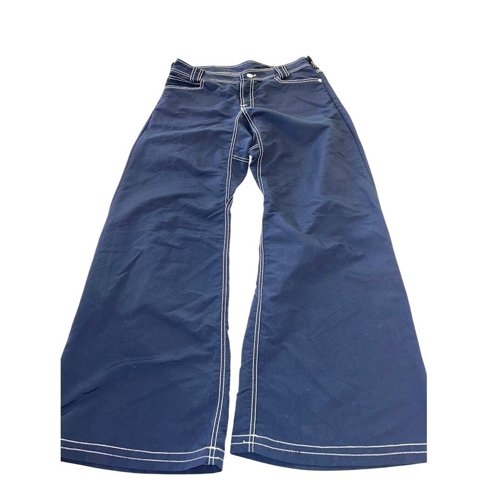 Geek Boutique Y2K Navy Blue Wide Leg Cargo Pants White Contrast Stitch Women M